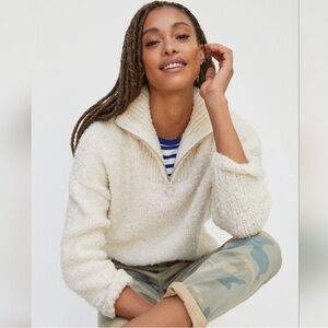 Anthropologie Ilaria Quarter Zip Ivory Collar Pullover Sweater Wool Blend Size M